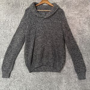 Express Men’s Chunky Knit Sweater Size XL Collared Gray Marled Classic Neutral